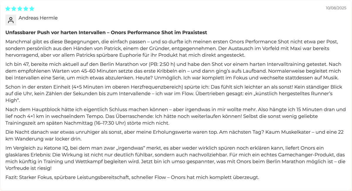 Unfassbarer Push vor harten Intervallen – Onors Performance Shot im Praxistest