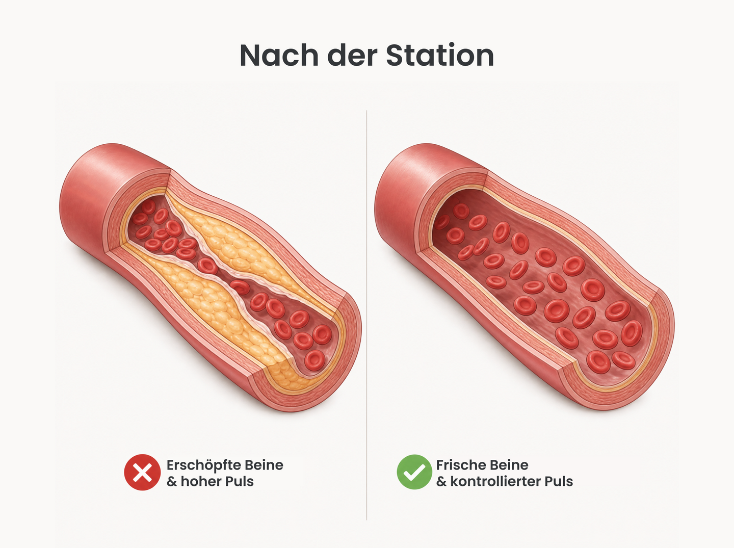 Nach der Station: erschöpfte Beine & hoher Puls vs. frische Beine & kontrollierter Puls