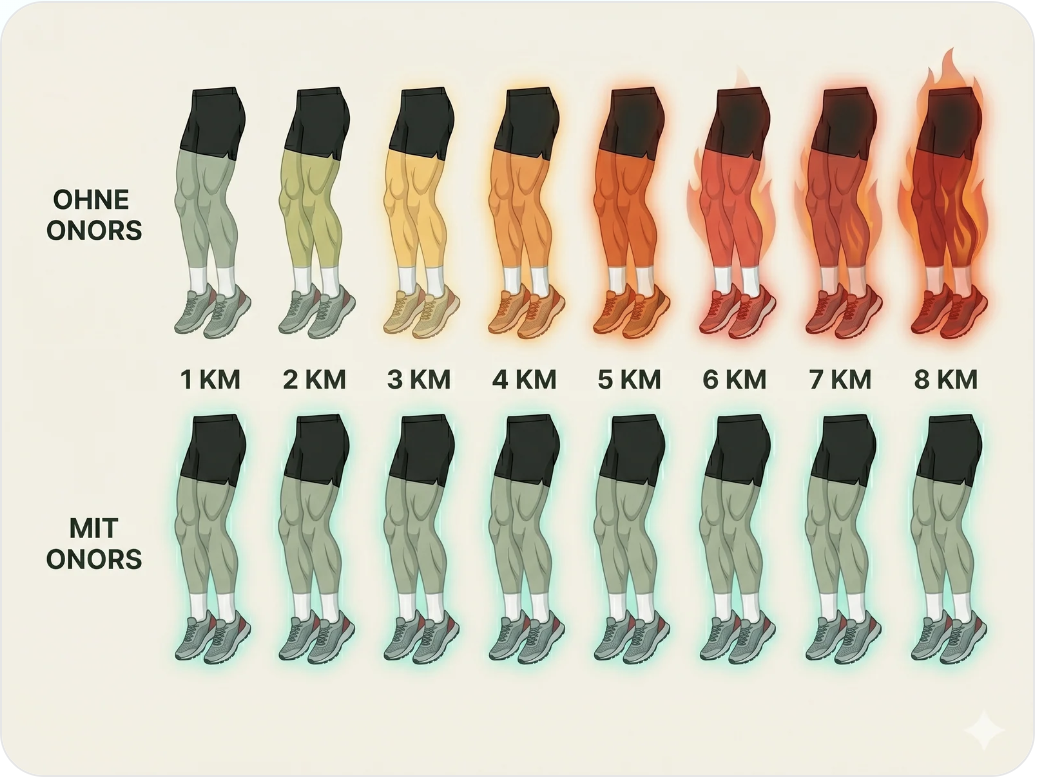 Ohne vs. mit onors: Beine über 8 km