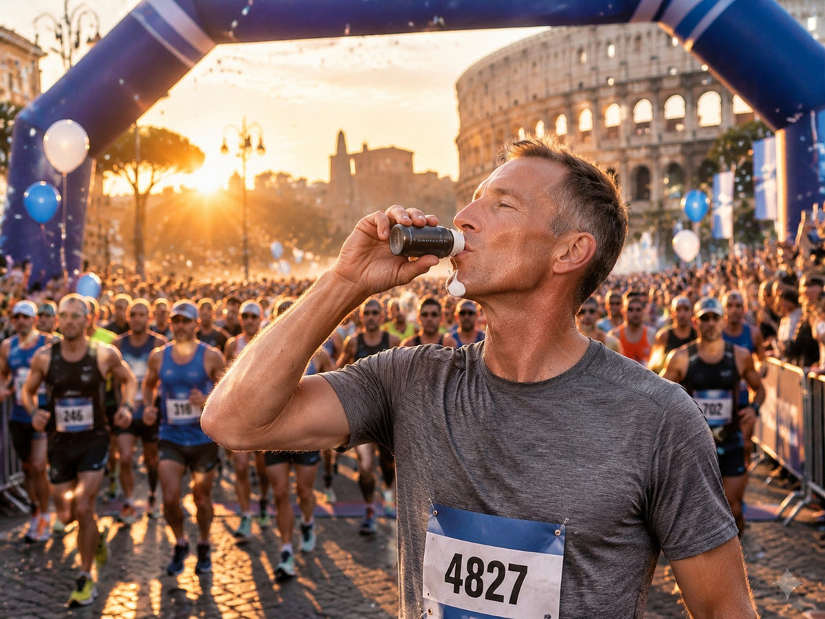 Maratoneta beve onors alla partenza della maratona
